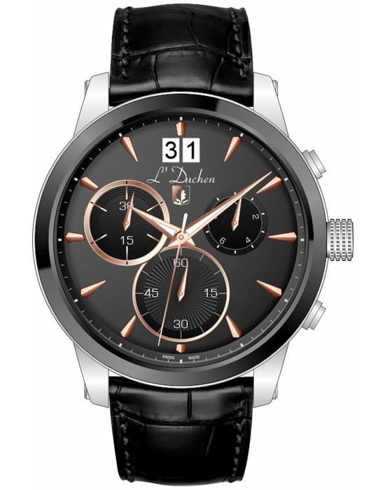 L'Duchen L'Duchen Aerostat Chrono D 232.11.35  D 232.11.35 кварцевые мужские часы черный циферблат, браслет кожаный — вид спереди